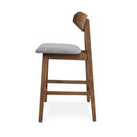 Lemy Counter Stool Chair Set of 2, Walnut Brown Wood, Dark Gray -BM335792
