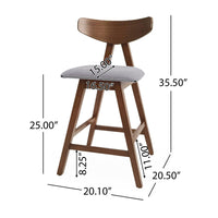 Lemy Counter Stool Chair Set of 2, Walnut Brown Wood, Dark Gray -BM335792