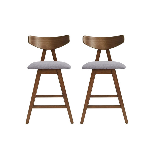 Lemy Counter Stool Chair Set of 2, Walnut Brown Wood, Dark Gray -BM335792