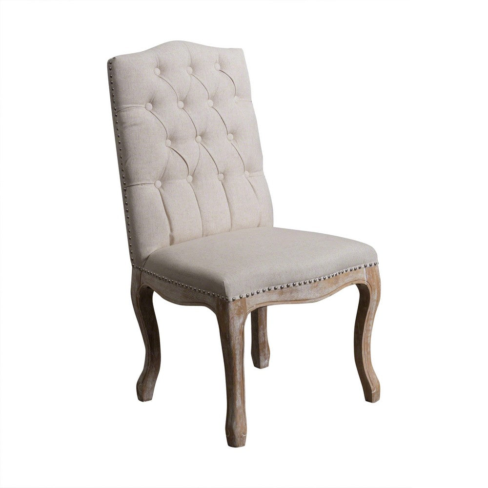 Cen Dining Side Chair Set of 2, Beige Tufted Back, Gray Wood Legs -BM335795
