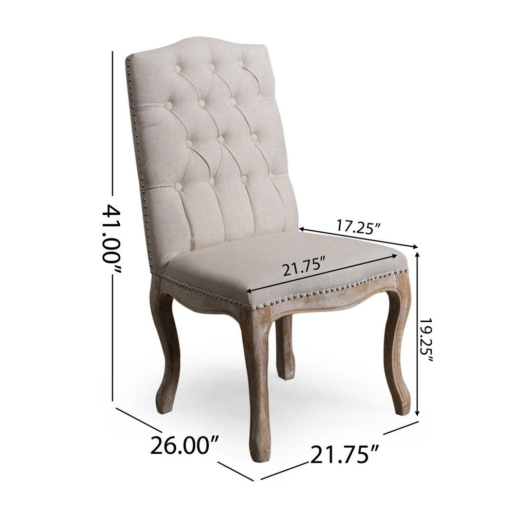 Cen Dining Side Chair Set of 2, Beige Tufted Back, Gray Wood Legs -BM335795