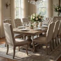 Cen Dining Side Chair Set of 2, Beige Tufted Back, Gray Wood Legs -BM335795