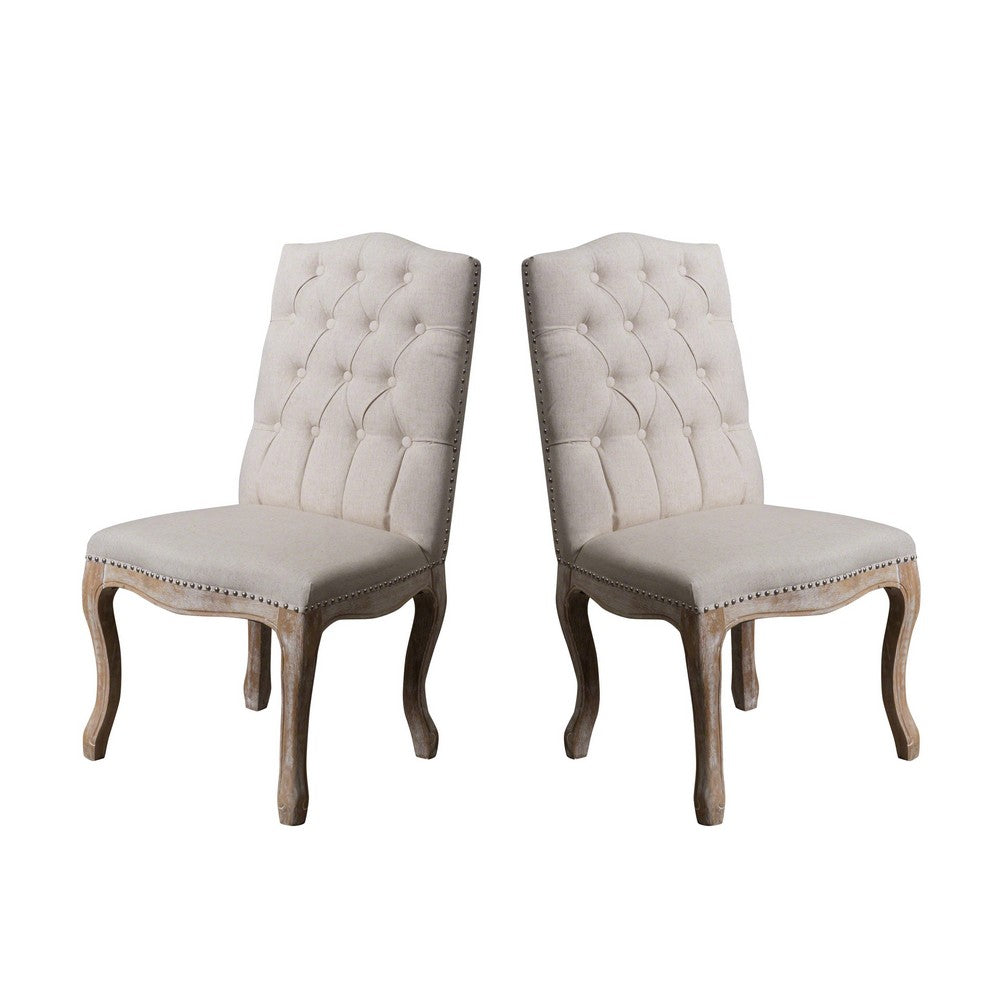 Cen Dining Side Chair Set of 2, Beige Tufted Back, Gray Wood Legs -BM335795