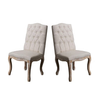 Cen Dining Side Chair Set of 2, Beige Tufted Back, Gray Wood Legs -BM335795