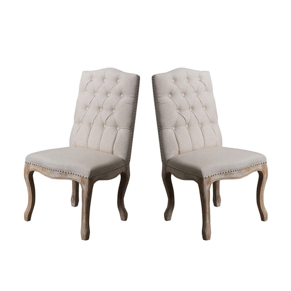 Cen Dining Side Chair Set of 2, Beige Tufted Back, Gray Wood Legs -BM335795