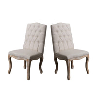 Cen Dining Side Chair Set of 2, Beige Tufted Back, Gray Wood Legs -BM335795