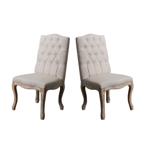 Cen Dining Side Chair Set of 2, Beige Tufted Back, Gray Wood Legs -BM335795