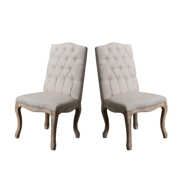 Cen Dining Side Chair Set of 2, Beige Tufted Back, Gray Wood Legs -BM335795