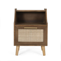 Zimy Side End Table with Built-in Cabinet Hutch, 16 Inch Walnut Brown -BM335798