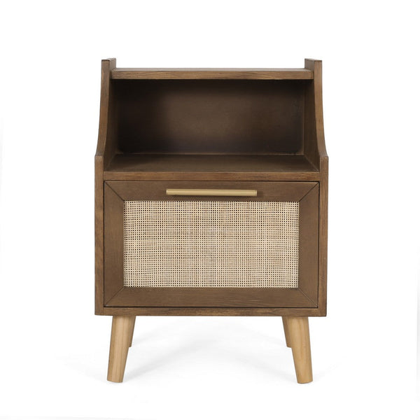 Zimy Side End Table with Built-in Cabinet Hutch, 16 Inch Walnut Brown -BM335798
