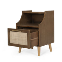 Zimy Side End Table with Built-in Cabinet Hutch, 16 Inch Walnut Brown -BM335798