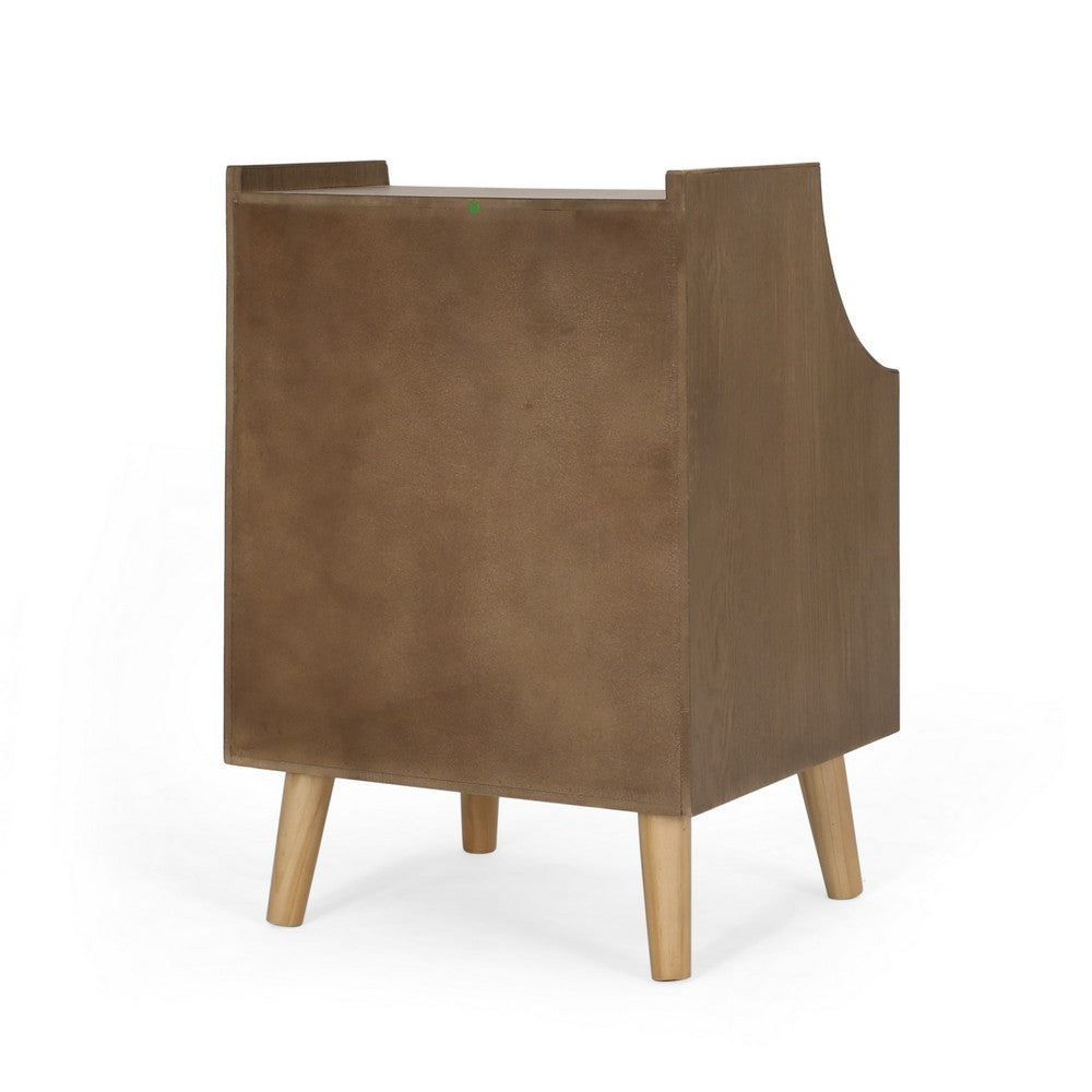 Zimy Side End Table with Built-in Cabinet Hutch, 16 Inch Walnut Brown -BM335798