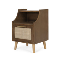 Zimy Side End Table with Built-in Cabinet Hutch, 16 Inch Walnut Brown -BM335798