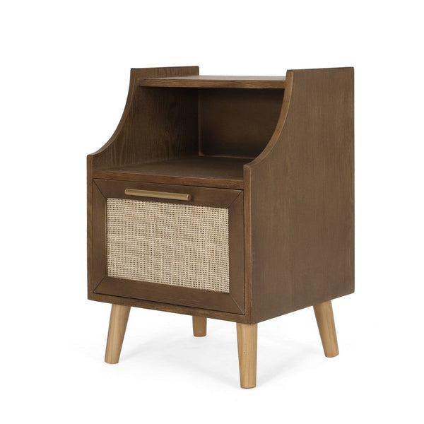 Zimy Side End Table with Built-in Cabinet Hutch, 16 Inch Walnut Brown -BM335798