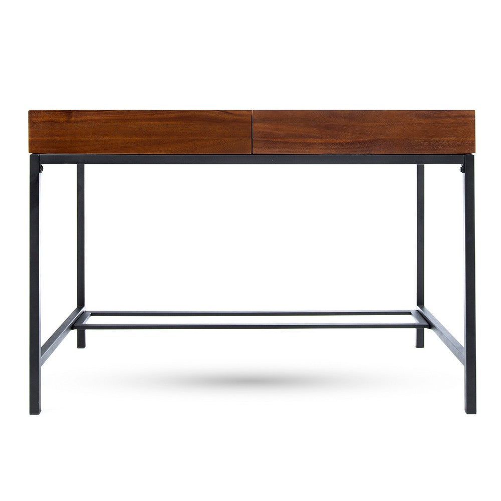 Writing Desk with 2 Storage Drawers, 44 Inch Brown Acacia Wood -BM335800