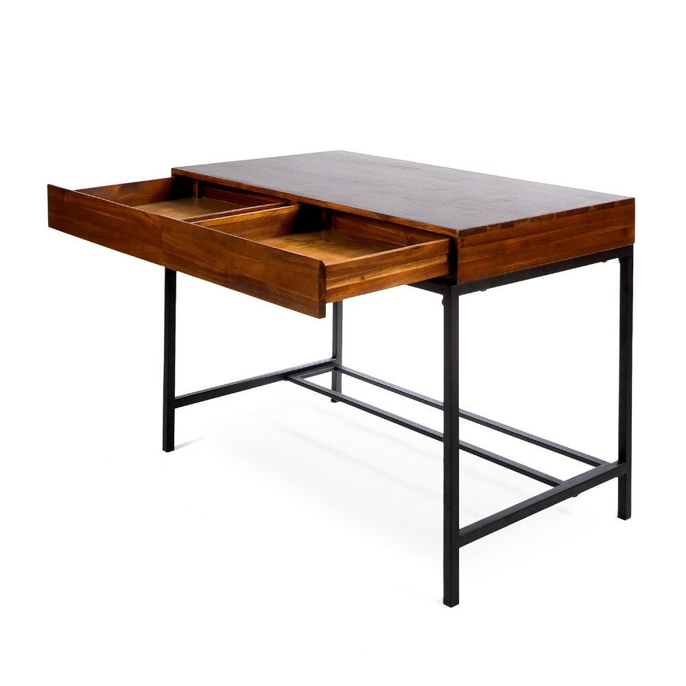Writing Desk with 2 Storage Drawers, 44 Inch Brown Acacia Wood -BM335800