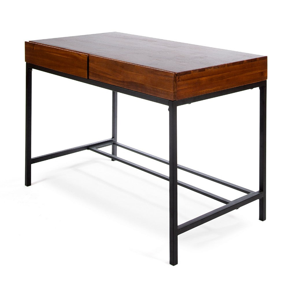 Writing Desk with 2 Storage Drawers, 44 Inch Brown Acacia Wood -BM335800