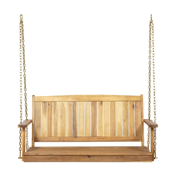 Rike Porch Swing  Bench, Slatted Acacia Wood Backrest, 48 Inch Brown -BM335801