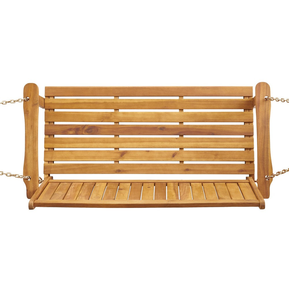 Rike Porch Swing  Bench, Slatted Acacia Wood Backrest, 48 Inch Brown -BM335801