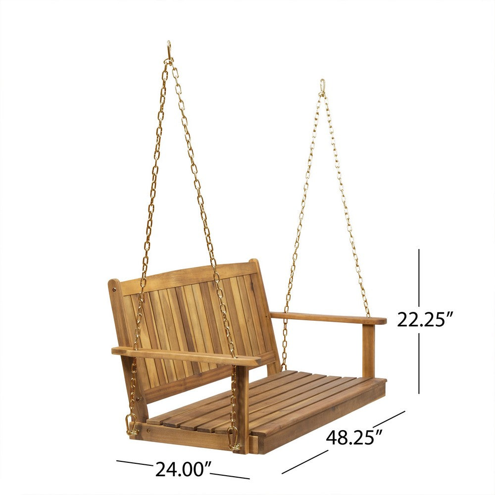 Rike Porch Swing  Bench, Slatted Acacia Wood Backrest, 48 Inch Brown -BM335801