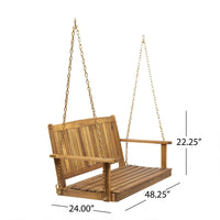 Rike Porch Swing  Bench, Slatted Acacia Wood Backrest, 48 Inch Brown -BM335801