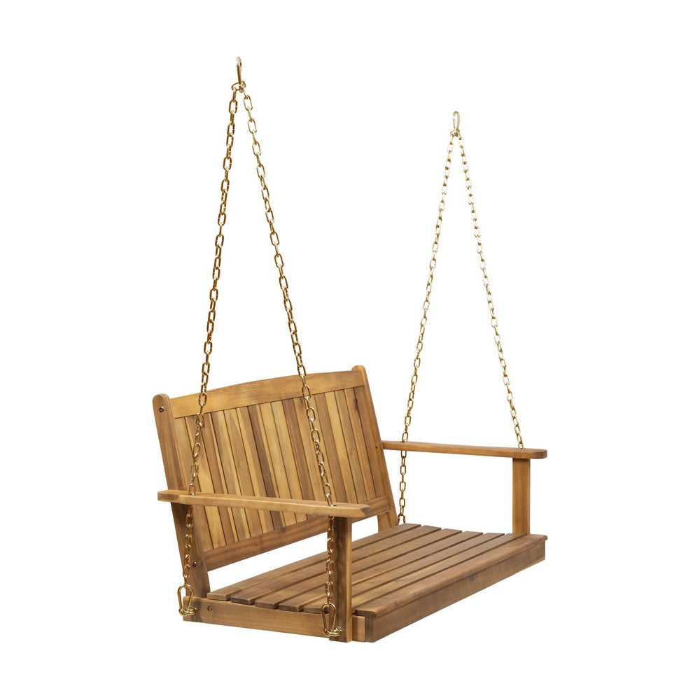 Rike Porch Swing  Bench, Slatted Acacia Wood Backrest, 48 Inch Brown -BM335801
