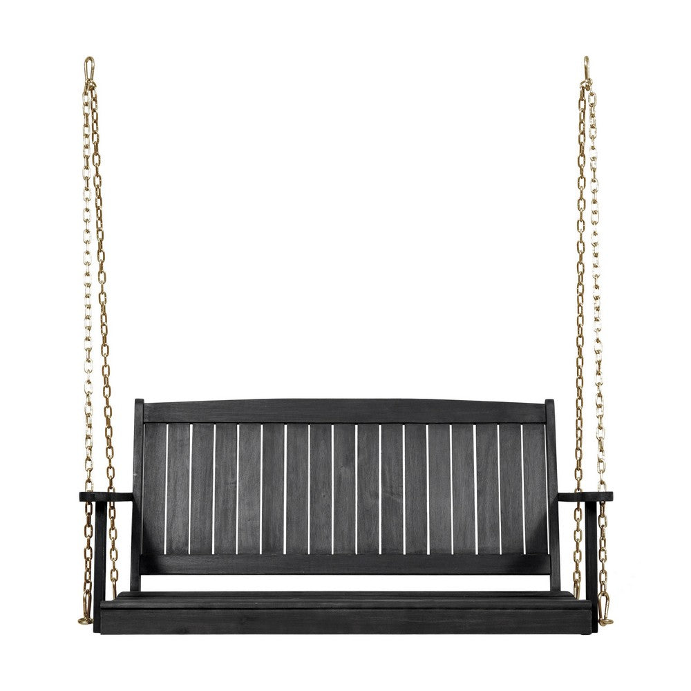 Rike Porch Swing Bench, Slatted Acacia Wood Backrest, 48 Inch Gray -BM335802