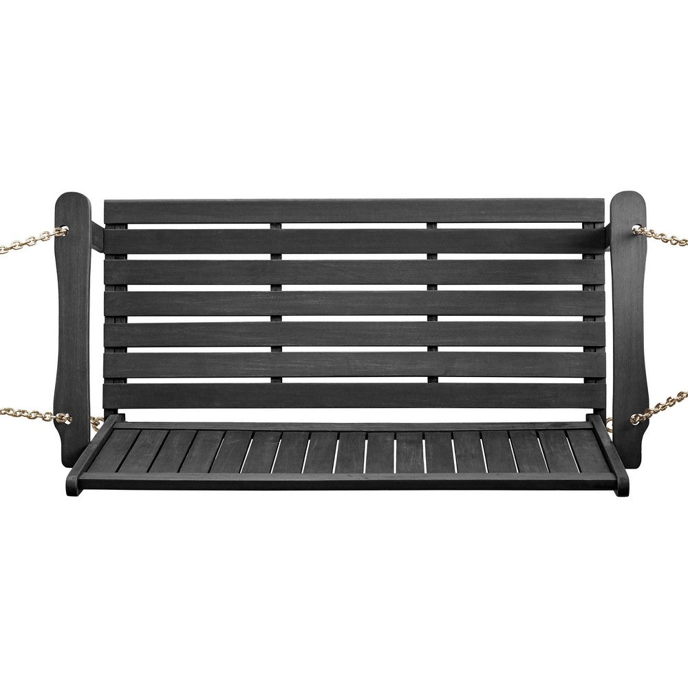 Rike Porch Swing Bench, Slatted Acacia Wood Backrest, 48 Inch Gray -BM335802