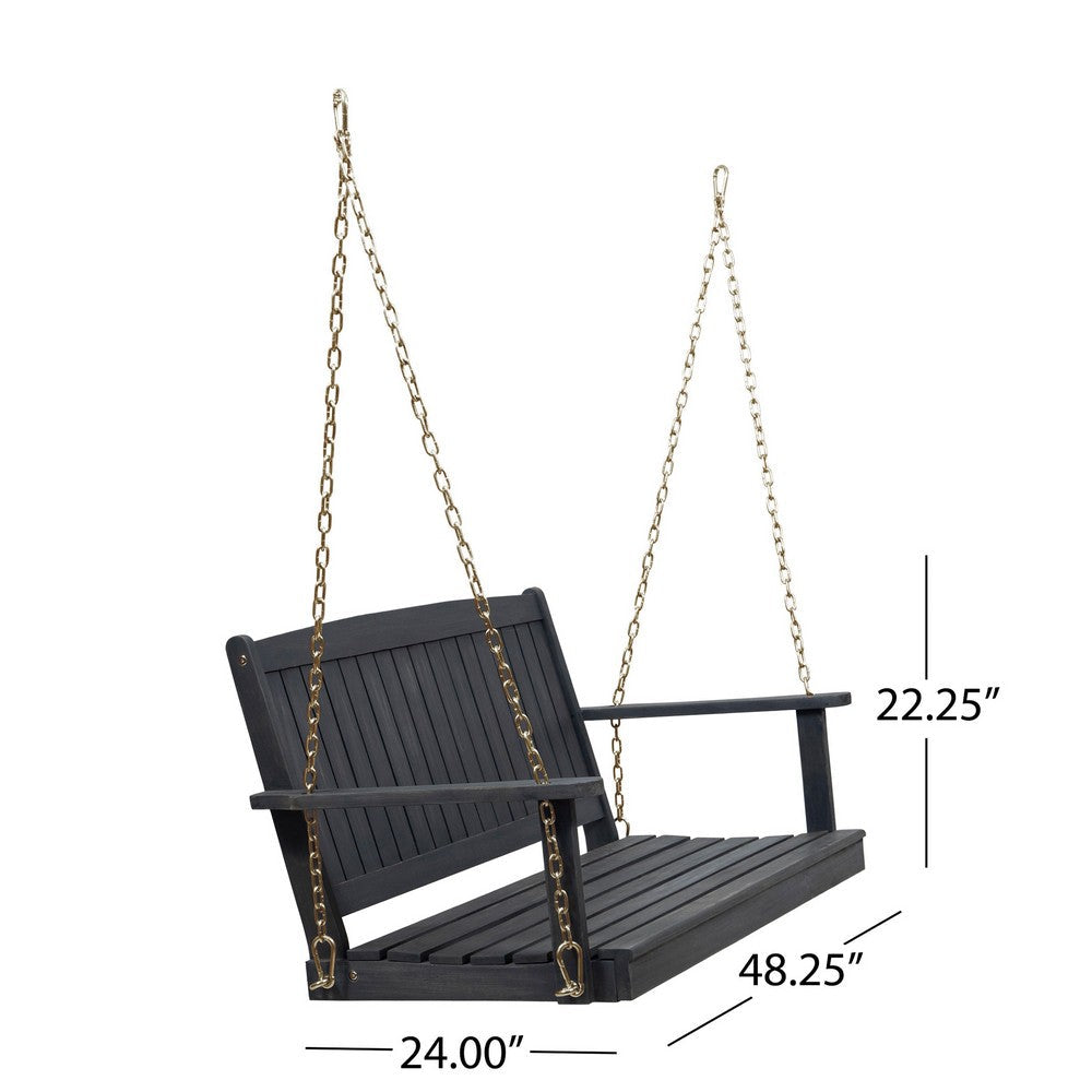 Rike Porch Swing Bench, Slatted Acacia Wood Backrest, 48 Inch Gray -BM335802