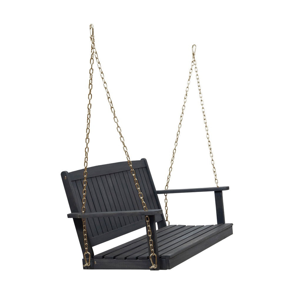 Rike Porch Swing Bench, Slatted Acacia Wood Backrest, 48 Inch Gray -BM335802