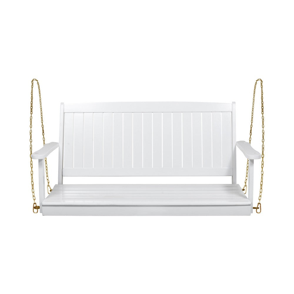 Rike Porch Swing Bench, Slatted Acacia wood Backrest, 48 Inch White -BM335803