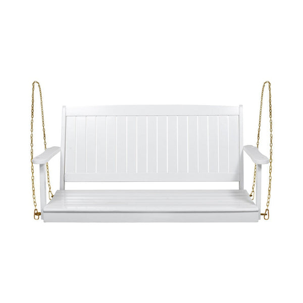 Rike Porch Swing Bench, Slatted Acacia wood Backrest, 48 Inch White -BM335803