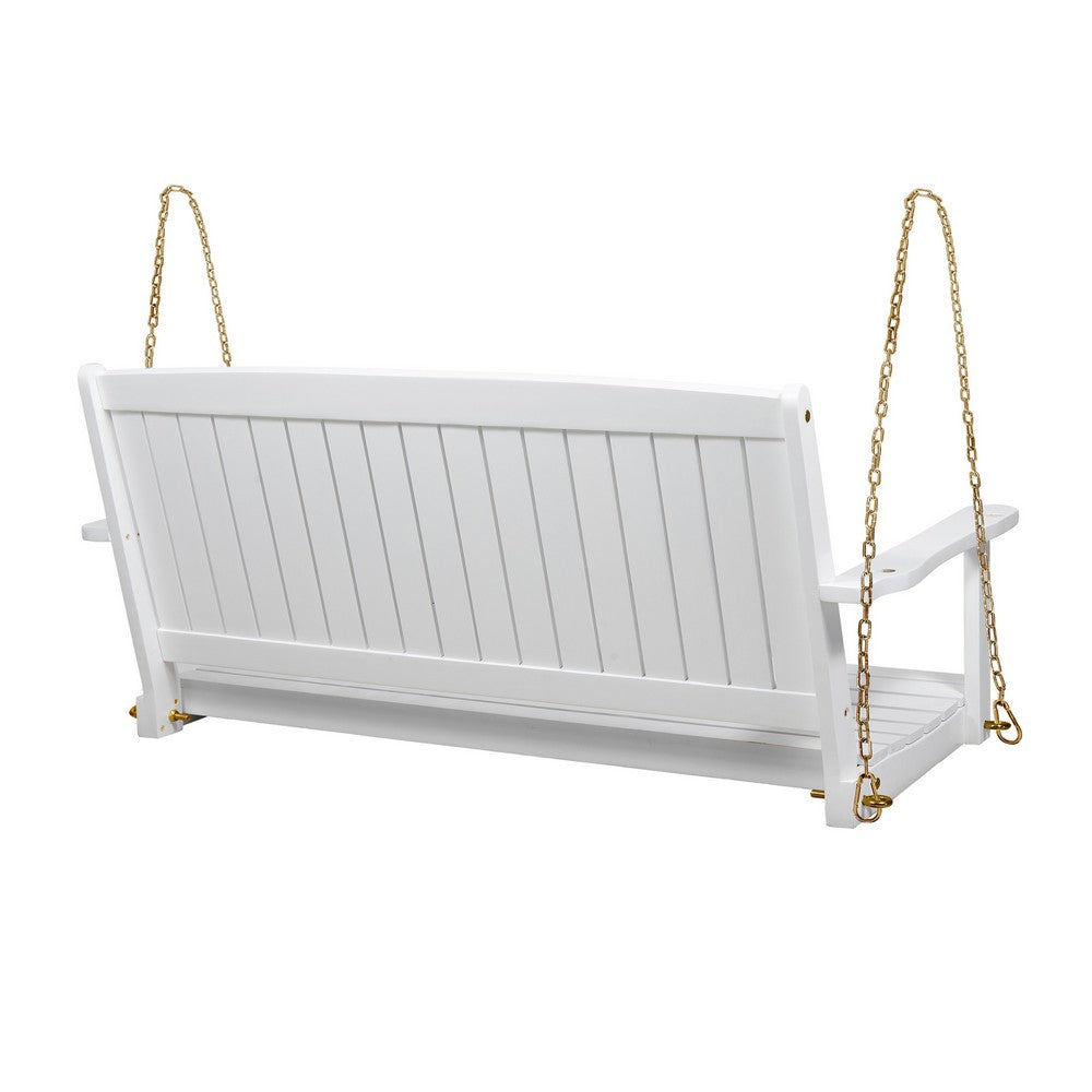Rike Porch Swing Bench, Slatted Acacia wood Backrest, 48 Inch White -BM335803