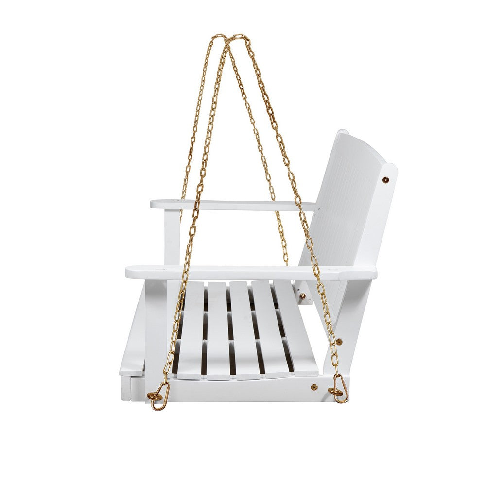 Rike Porch Swing Bench, Slatted Acacia wood Backrest, 48 Inch White -BM335803