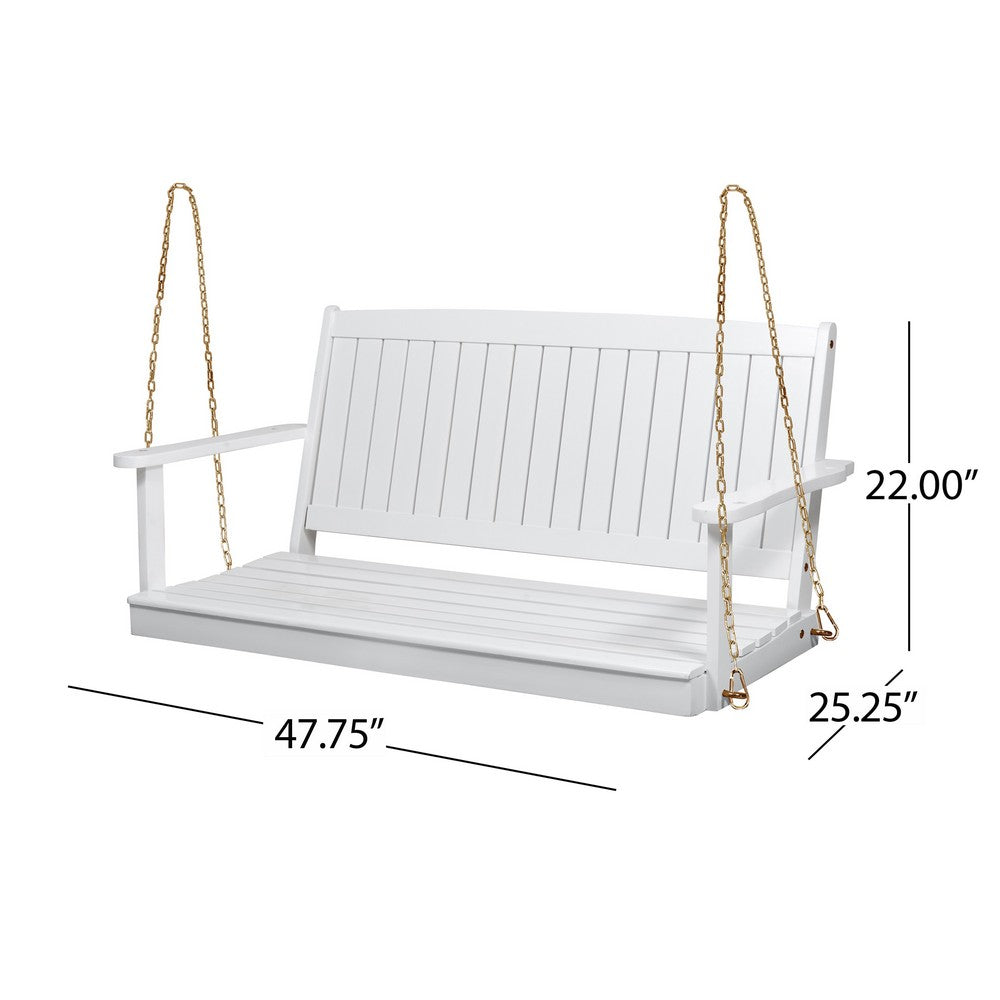 Rike Porch Swing Bench, Slatted Acacia wood Backrest, 48 Inch White -BM335803