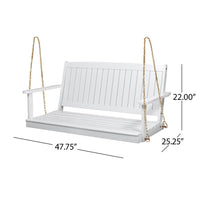 Rike Porch Swing Bench, Slatted Acacia wood Backrest, 48 Inch White -BM335803
