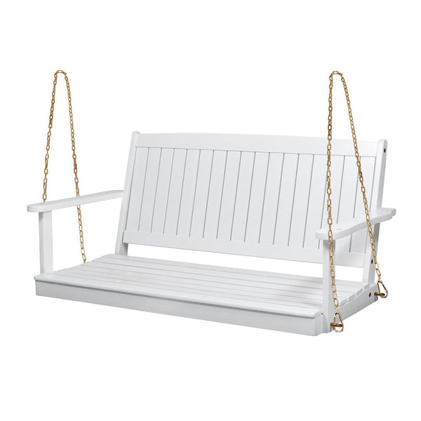 Rike Porch Swing Bench, Slatted Acacia wood Backrest, 48 Inch White -BM335803
