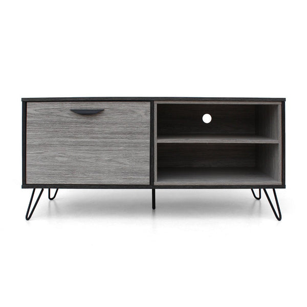 47 Inch TV Stand Cabinet Console, 2 Shelves, Gray Finish, Metal Legs -BM335804