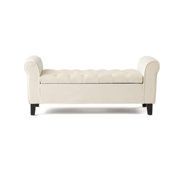 Jacob Ottoman Bench with Storage, Button Tufted 50 Inch Ivory Velvet -BM335805