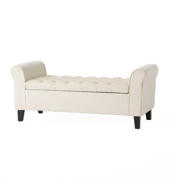 Jacob Ottoman Bench with Storage, Button Tufted 50 Inch Ivory Velvet -BM335805