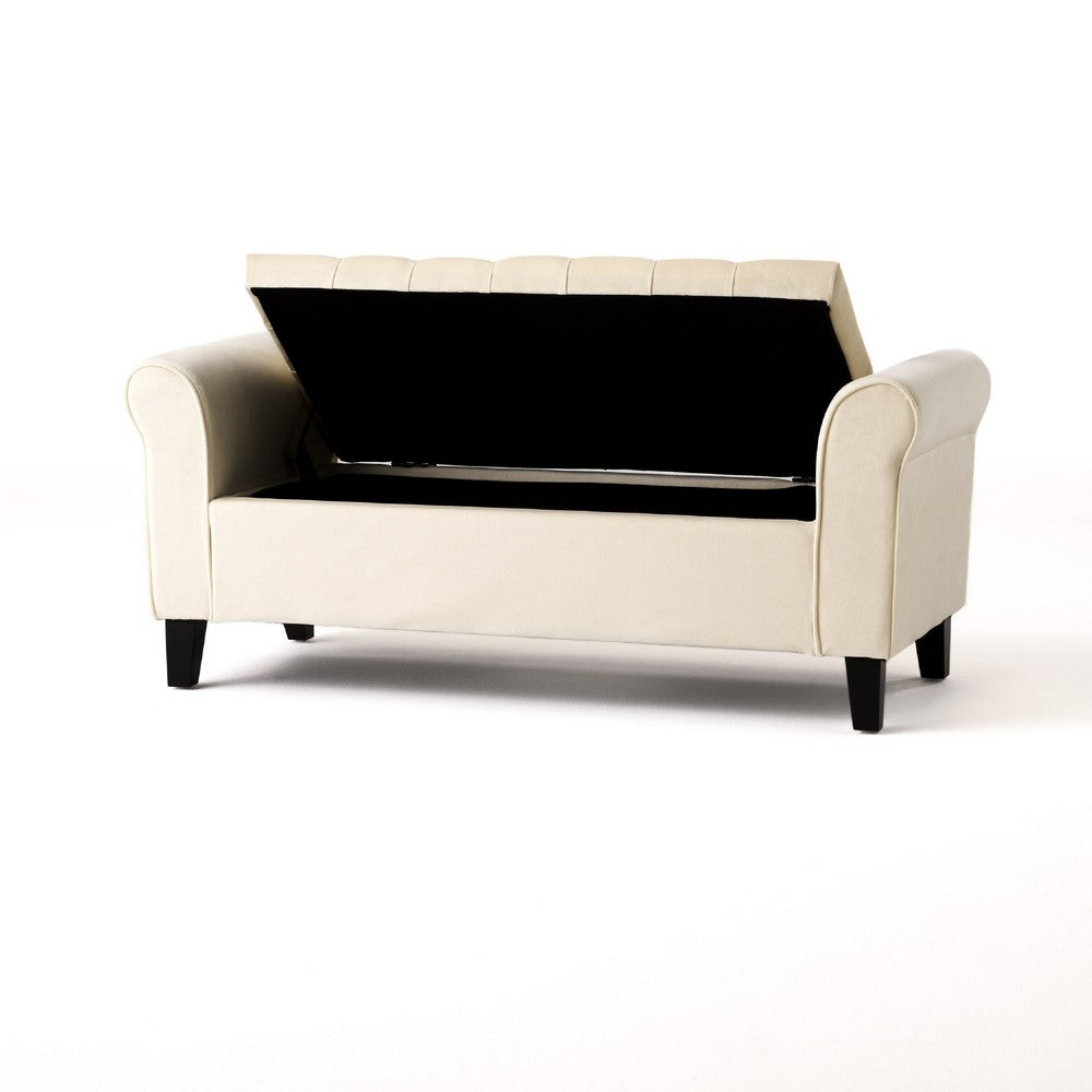 Jacob Ottoman Bench with Storage, Button Tufted 50 Inch Ivory Velvet -BM335805