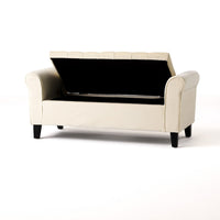 Jacob Ottoman Bench with Storage, Button Tufted 50 Inch Ivory Velvet -BM335805