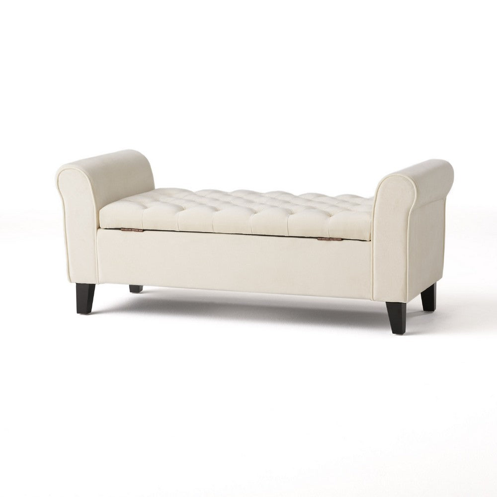 Jacob Ottoman Bench with Storage, Button Tufted 50 Inch Ivory Velvet -BM335805
