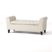 Jacob Ottoman Bench with Storage, Button Tufted 50 Inch Ivory Velvet -BM335805