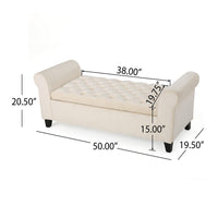 Jacob Ottoman Bench with Storage, Button Tufted 50 Inch Ivory Velvet -BM335805