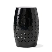 Lica Patio Side End Table, Barrel Shaped Lace Cut, 12 Inch Black Iron -BM335806