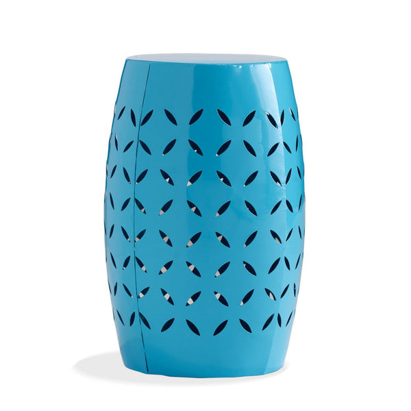 Lica Patio Side End Table, Barrel Shaped Lace Cut, 12 Inch Blue Iron -BM335807