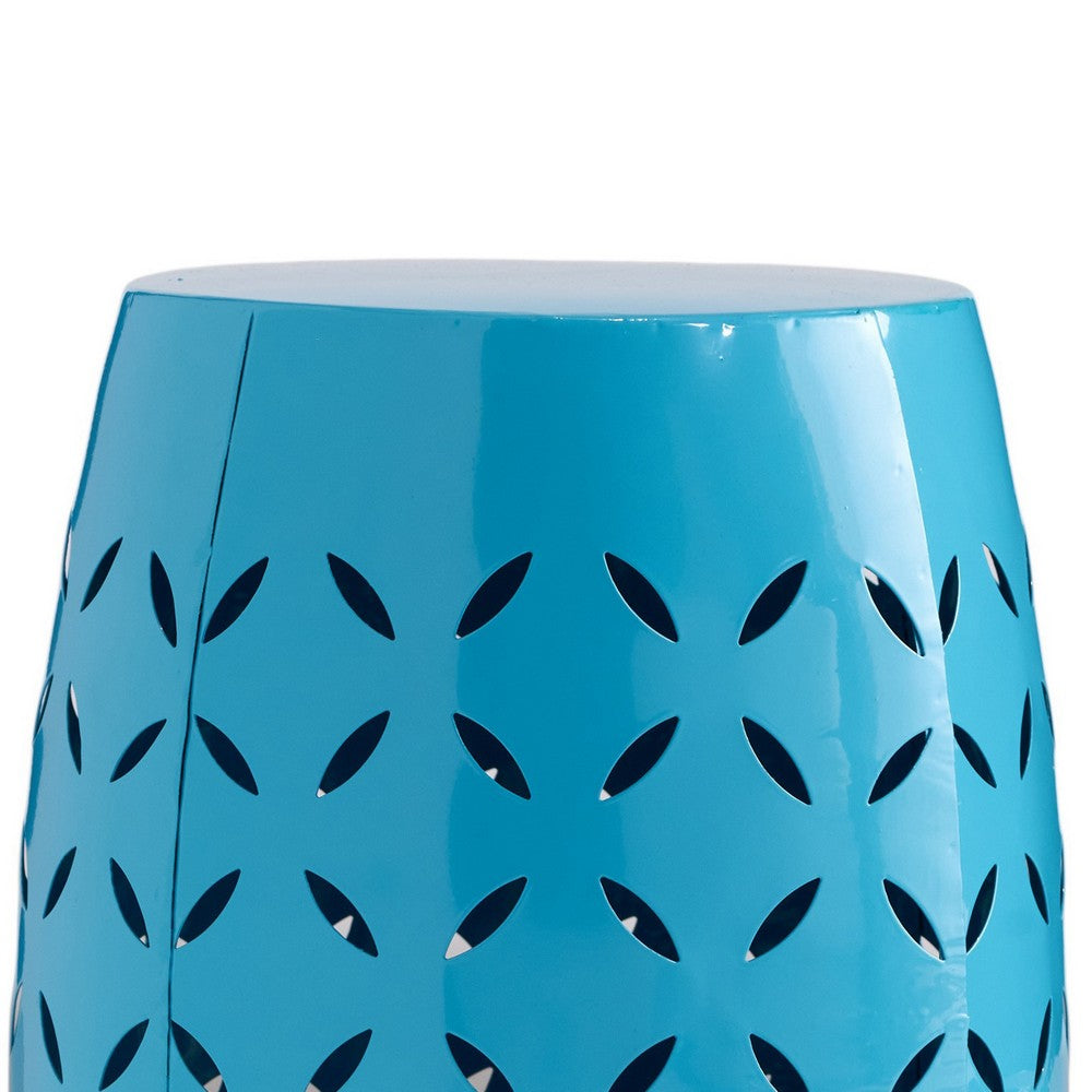 Lica Patio Side End Table, Barrel Shaped Lace Cut, 12 Inch Blue Iron -BM335807