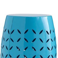 Lica Patio Side End Table, Barrel Shaped Lace Cut, 12 Inch Blue Iron -BM335807