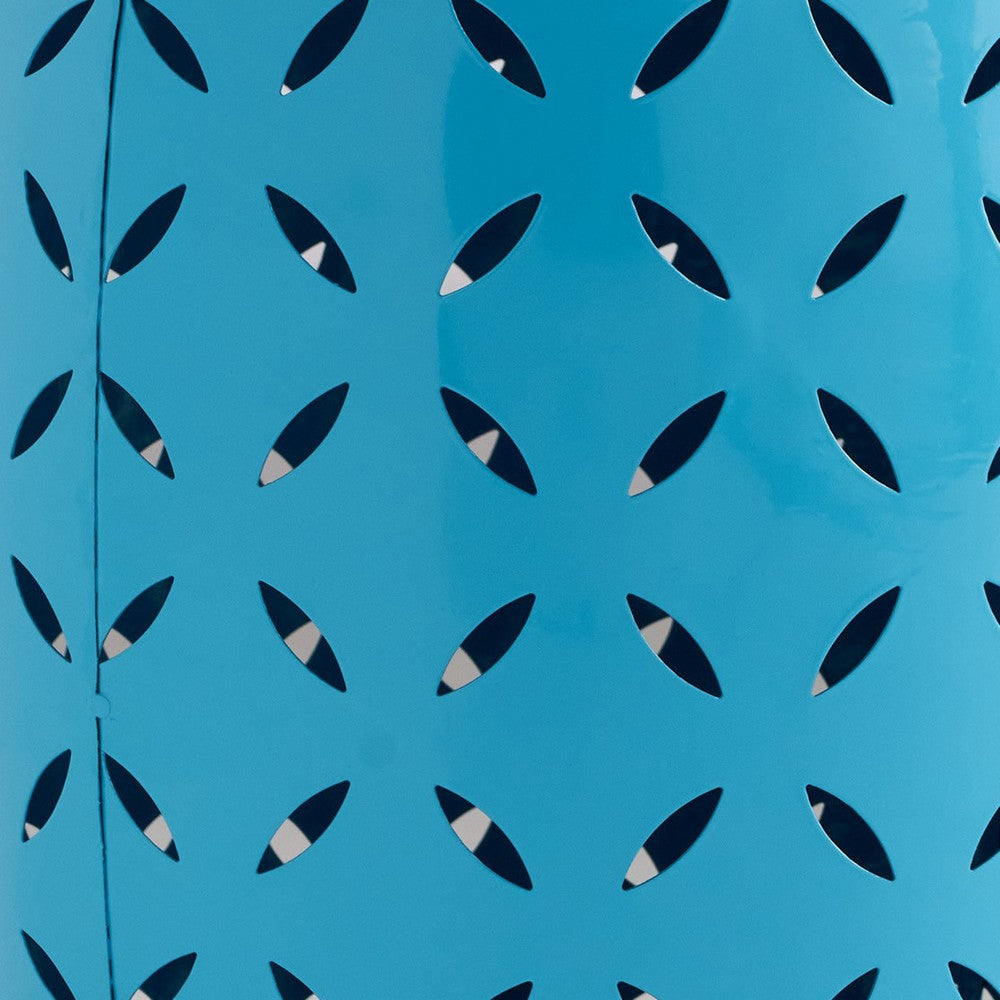 Lica Patio Side End Table, Barrel Shaped Lace Cut, 12 Inch Blue Iron -BM335807